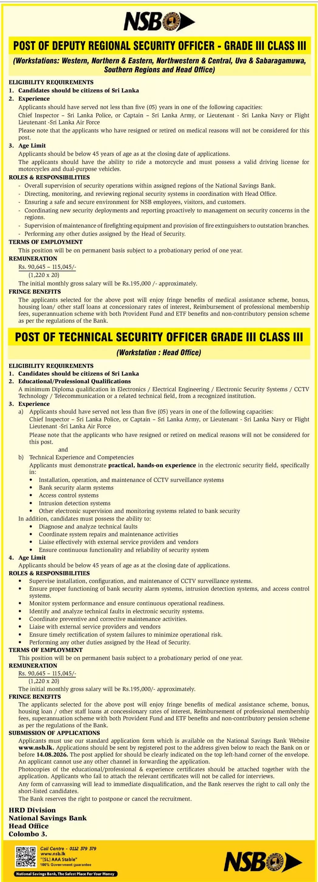 Technical Security Officer, Deputy Regional Security Officer - National Savings Bank