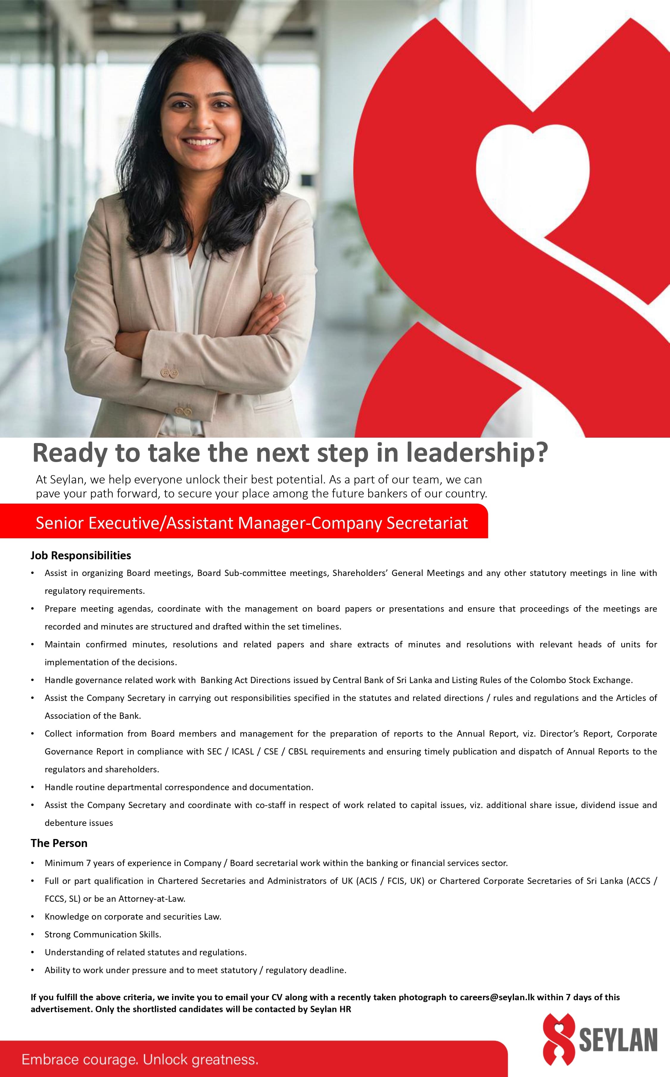 Senior Executive, Assistant Manager - Seylan Bank