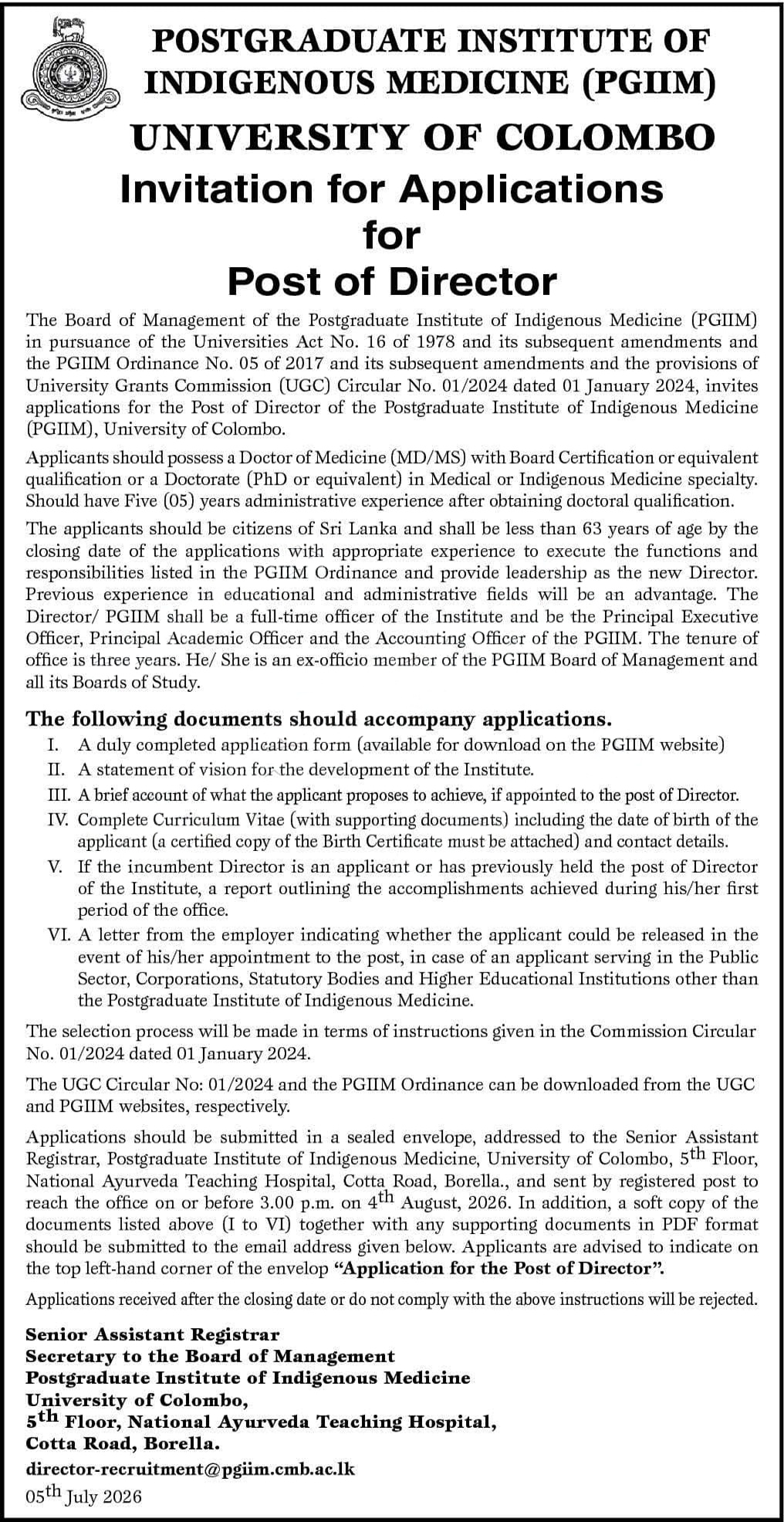 Director - Postgraduate Institute of Indigenous Medicine