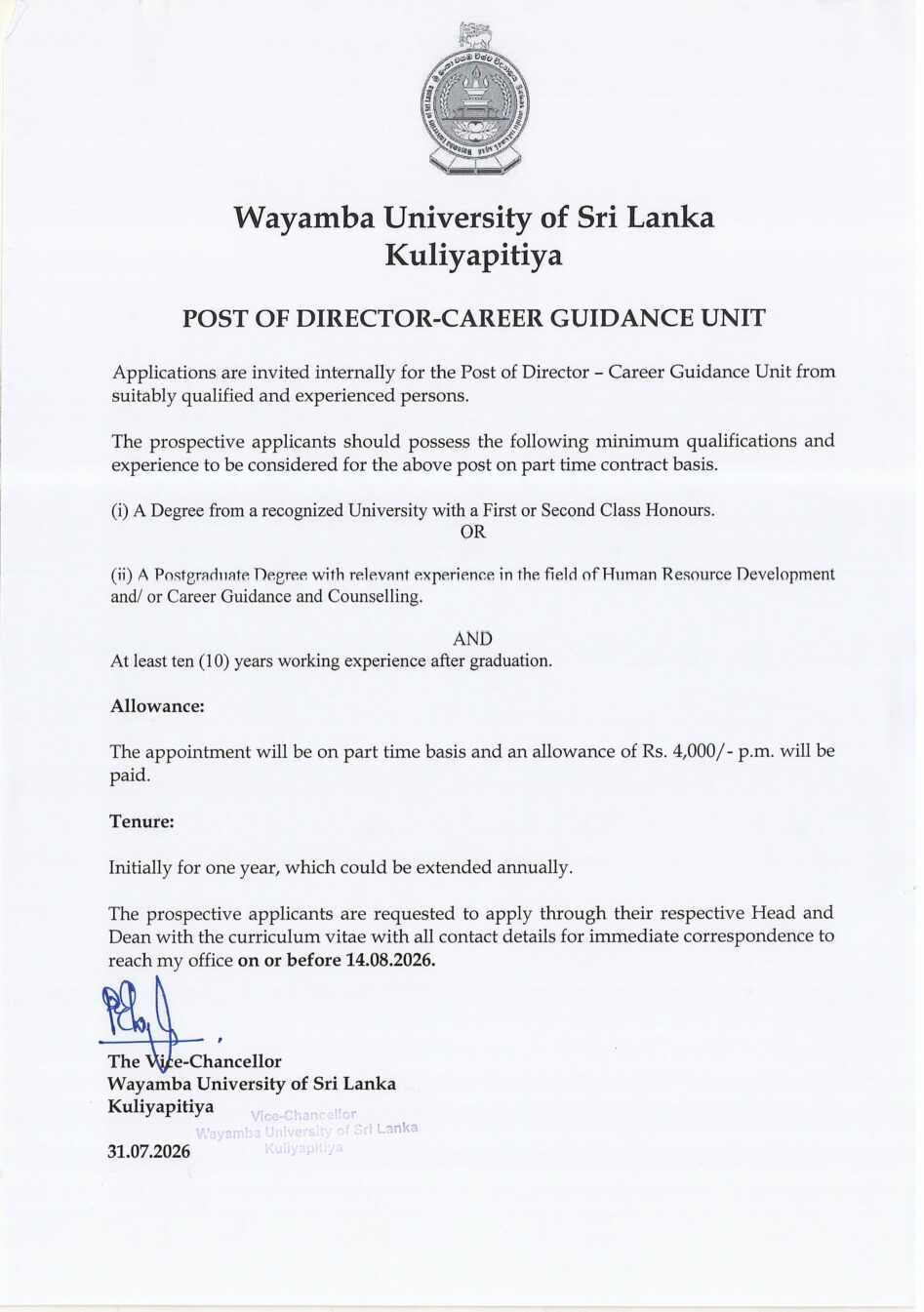 Director - Wayamba University of Sri Lanka