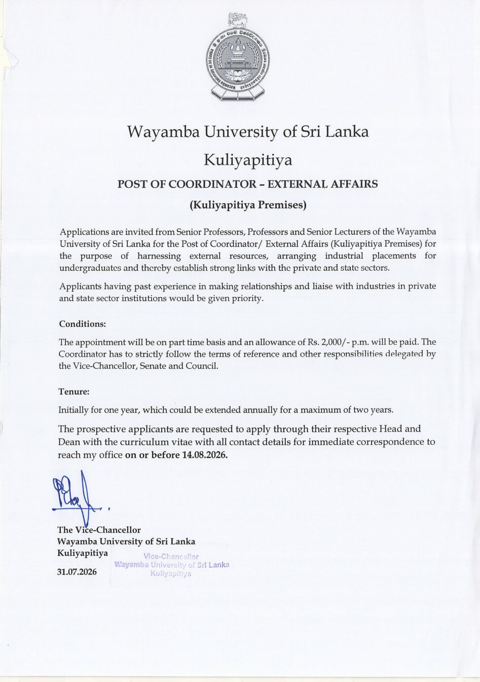 Coordinator - Wayamba University of Sri Lanka