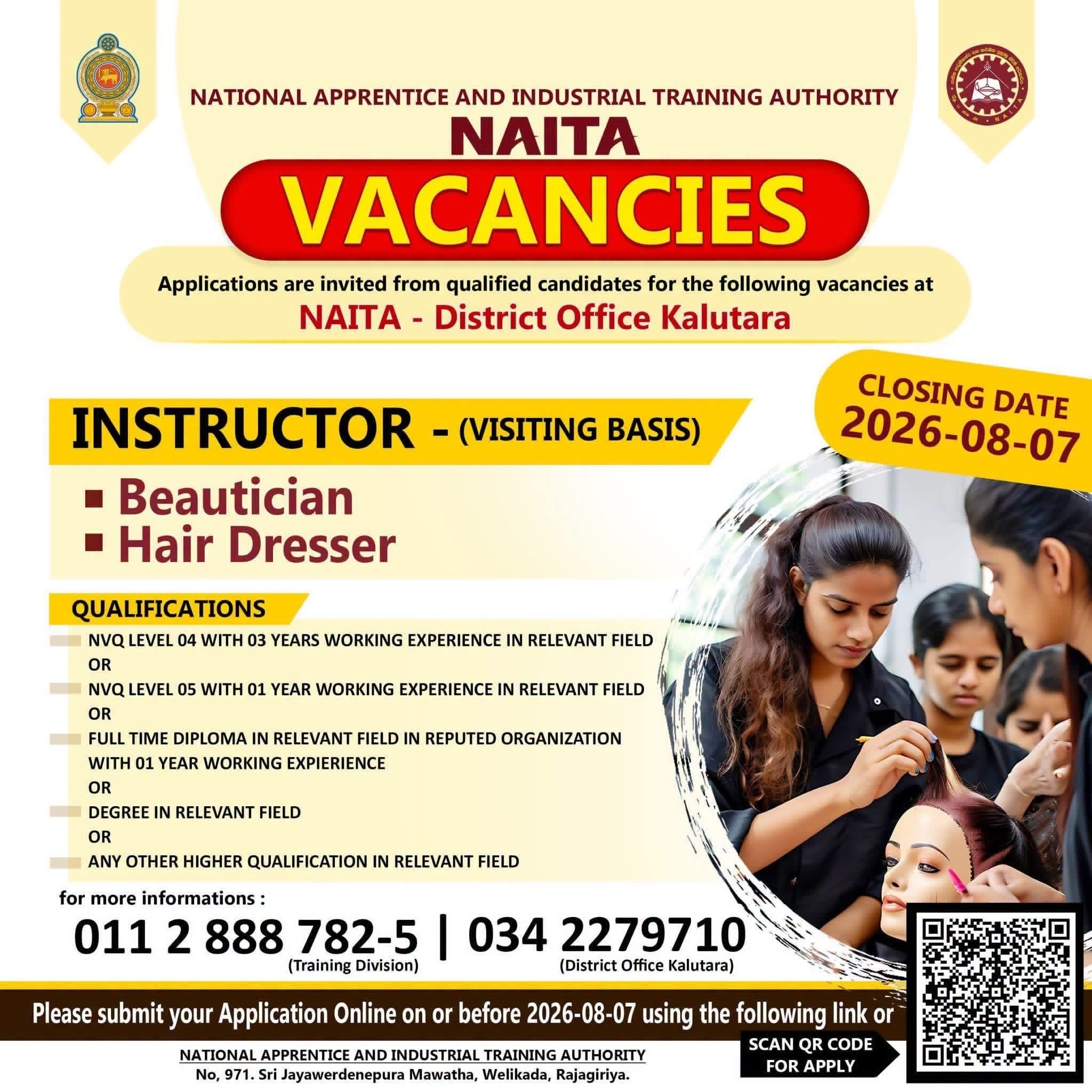 Beautician Instructor, Hair Dresser Instructor  - National Apprentice and Industrial Training Authority