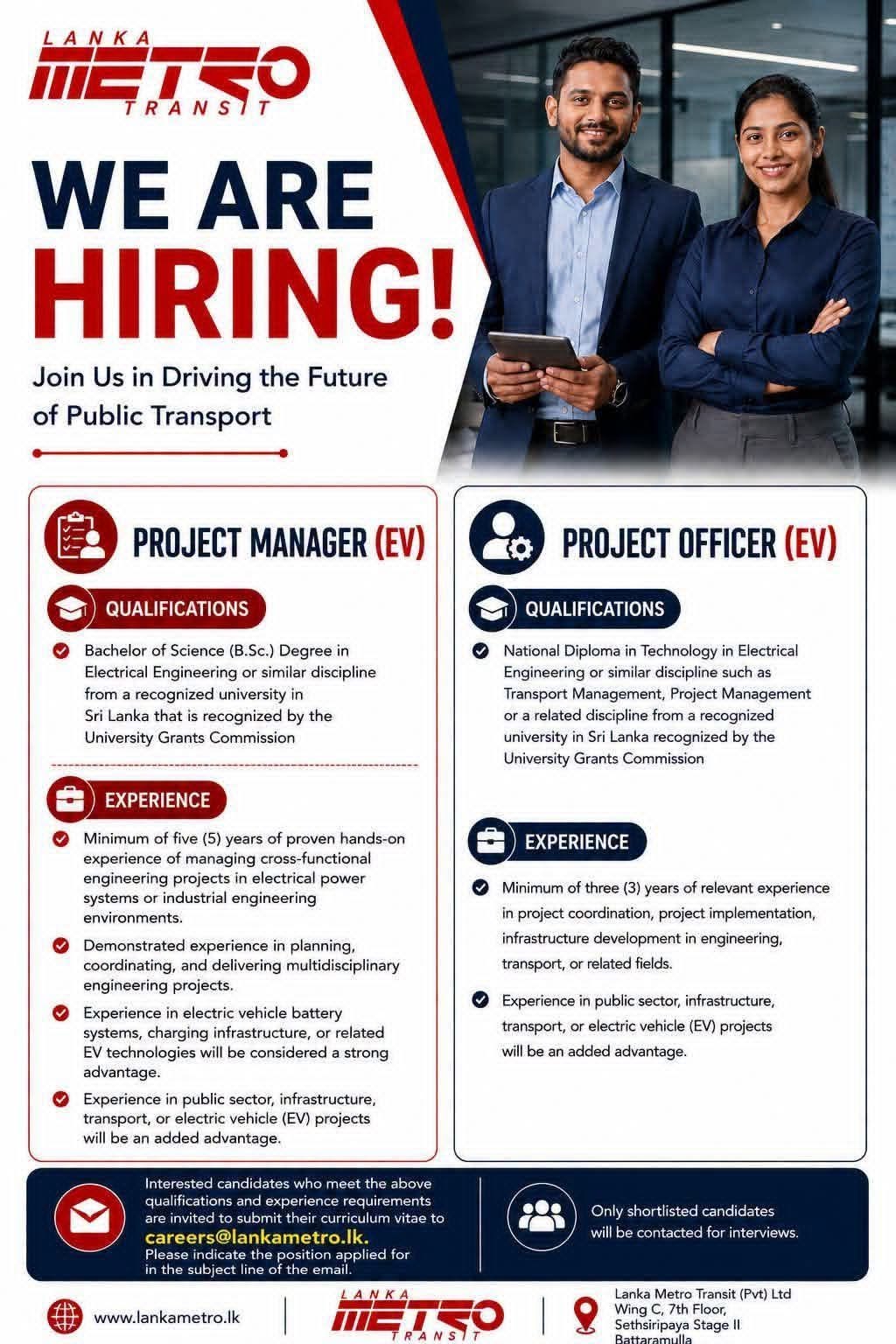 Project Manager, Project Officer - Lanka Metro Transit (Pvt) Ltd