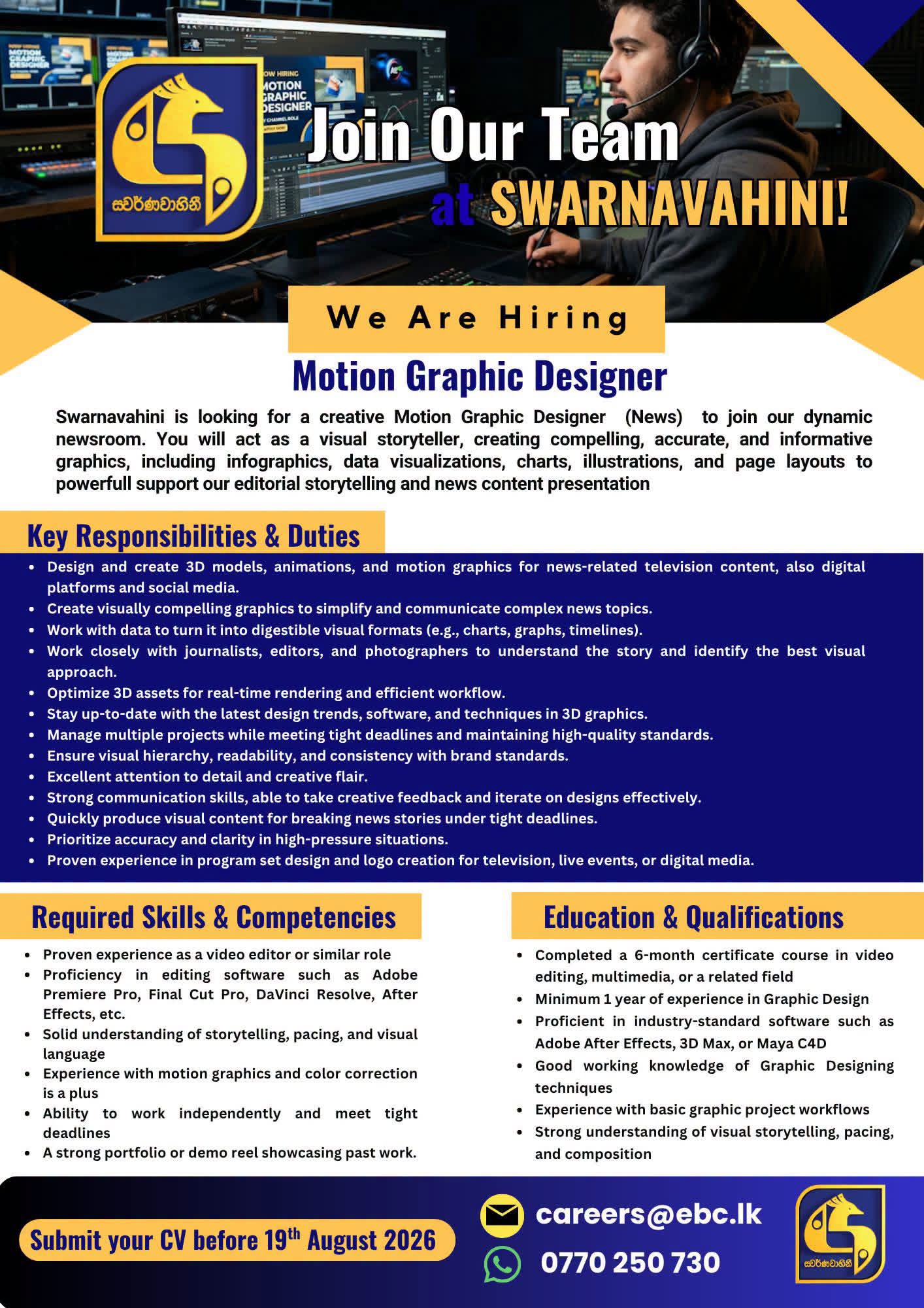 Motion Graphic Designer - Swarnavahini
