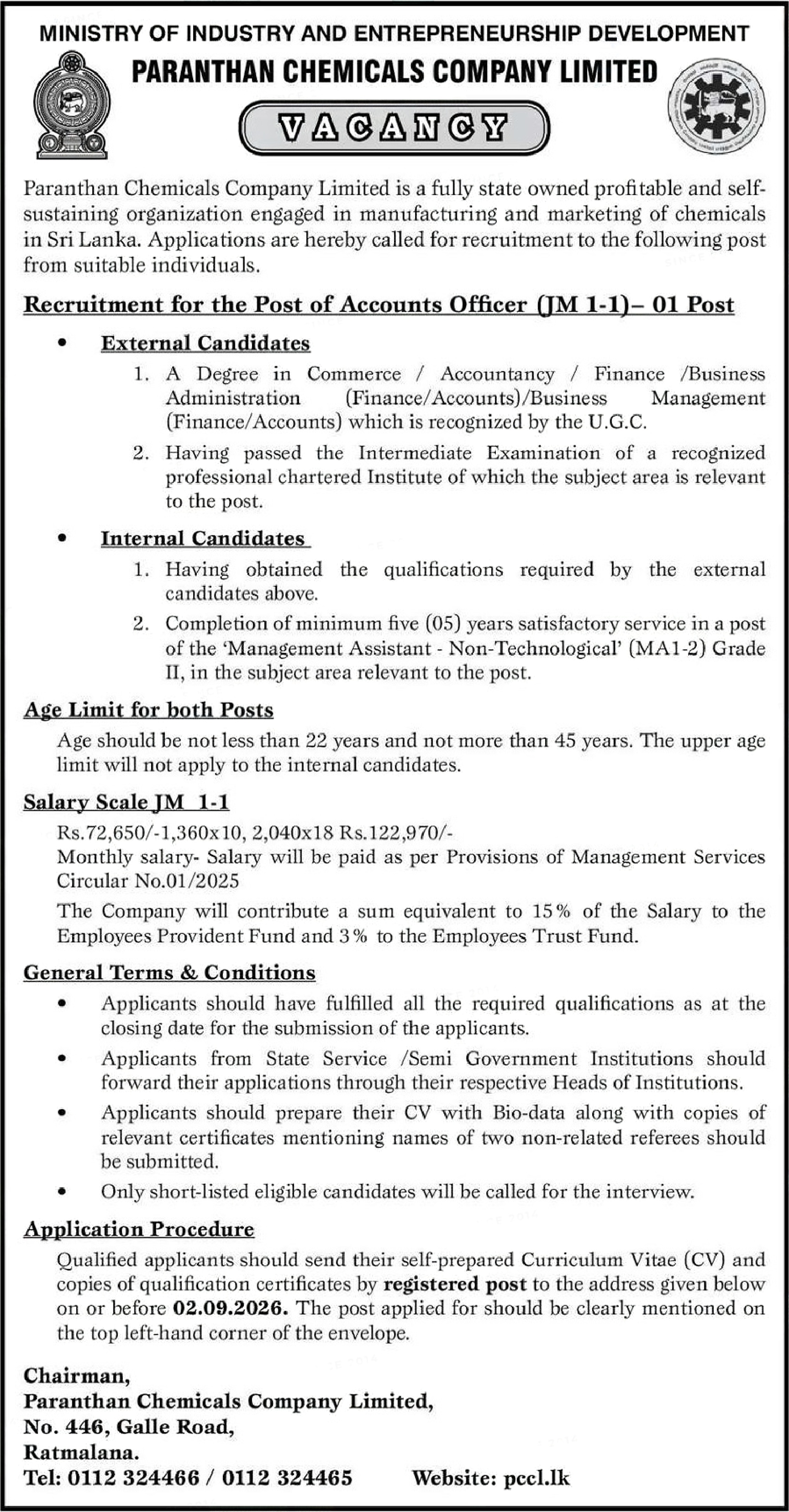 Accounts Officer - Paranthan Chemicals Company Limited