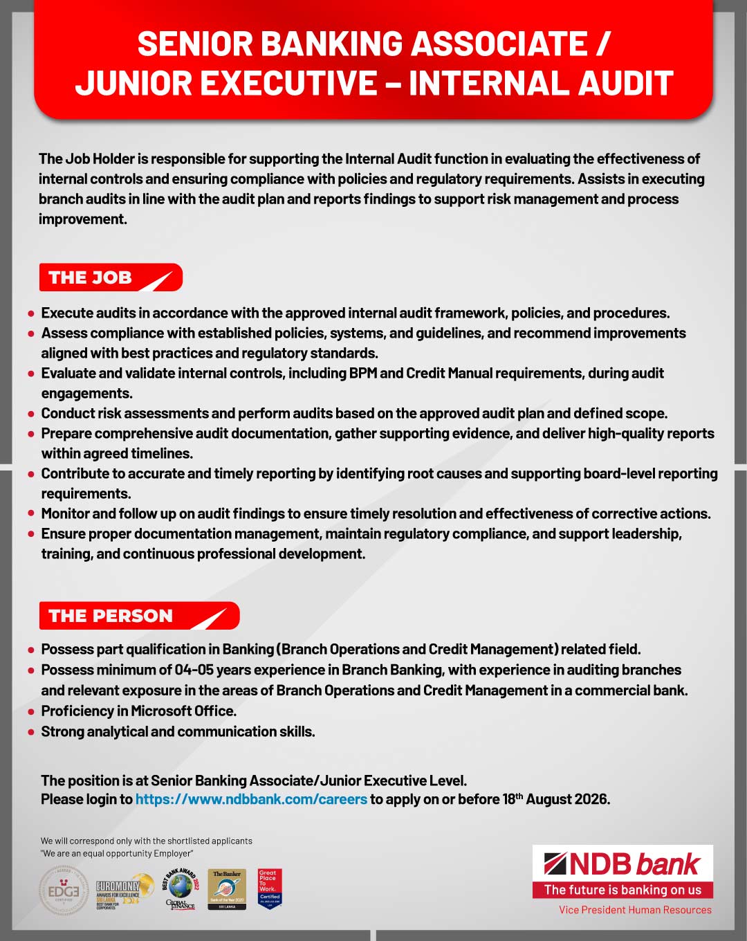 Senior Banking Associate, Junior Executive - National Development Bank