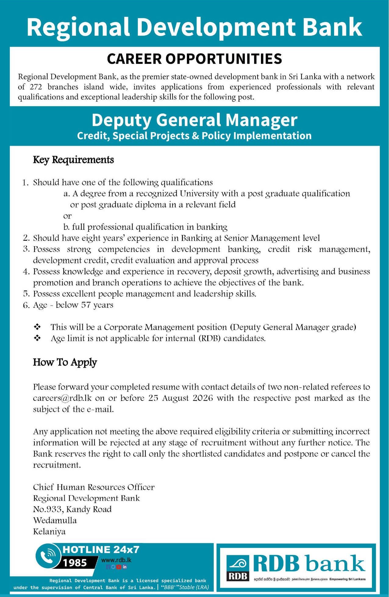 Deputy General Manager - Regional Development Bank