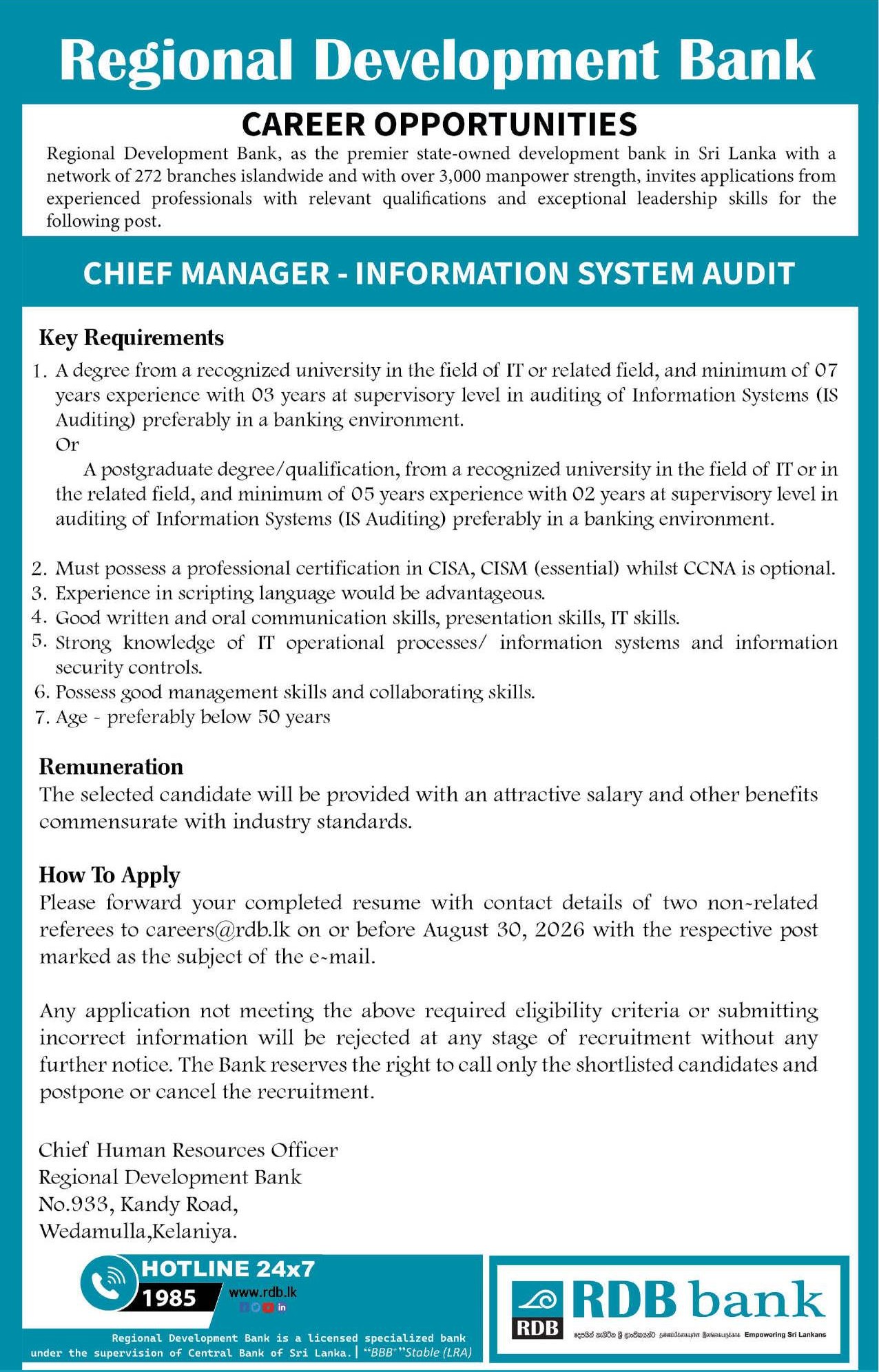 Chief Manager - Regional Development Bank
