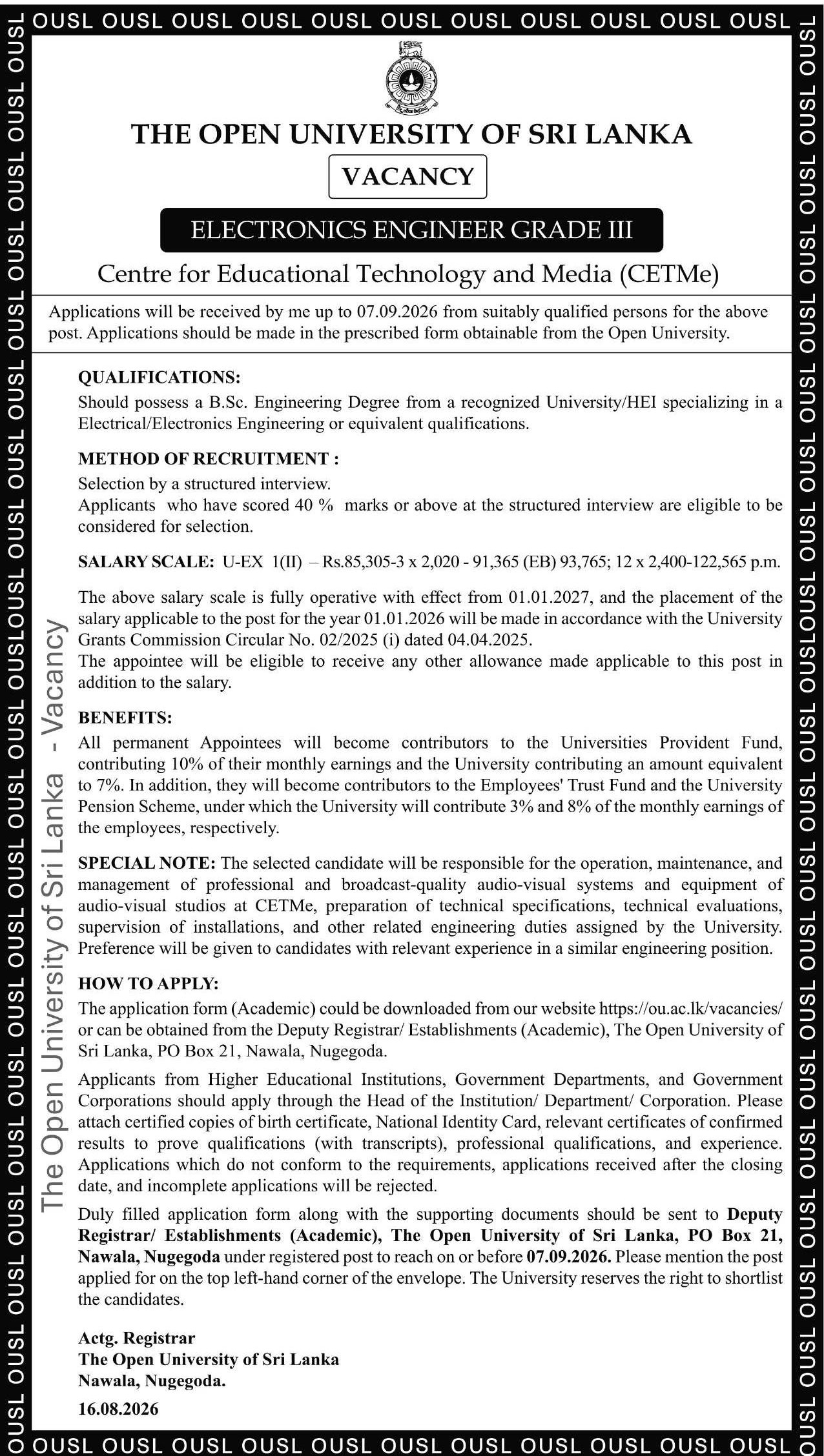 Electronic Engineer - Open University of Sri Lanka