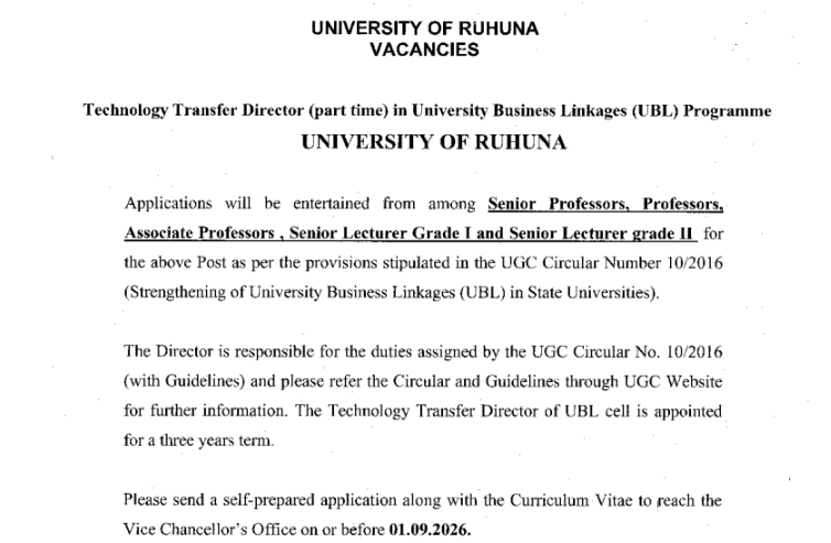 Technology Transfer Director - University of Ruhuna