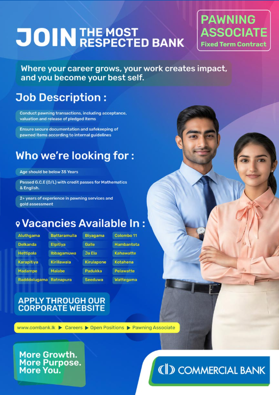 Pawning Associate - Commercial Bank of Ceylon PLC