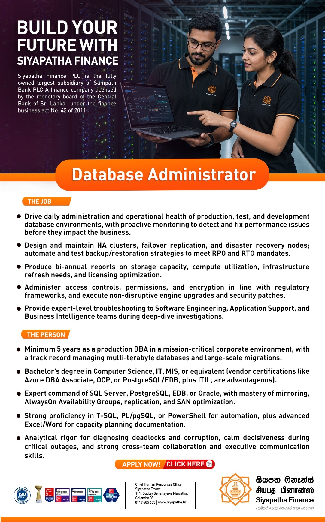 Database Administrator - Siyapatha Finance PLC