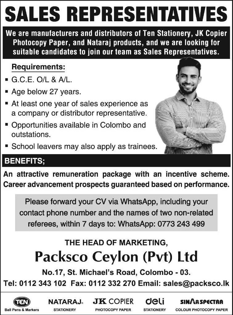 Sales Representative - Packsco Ceylon (Pvt) Ltd