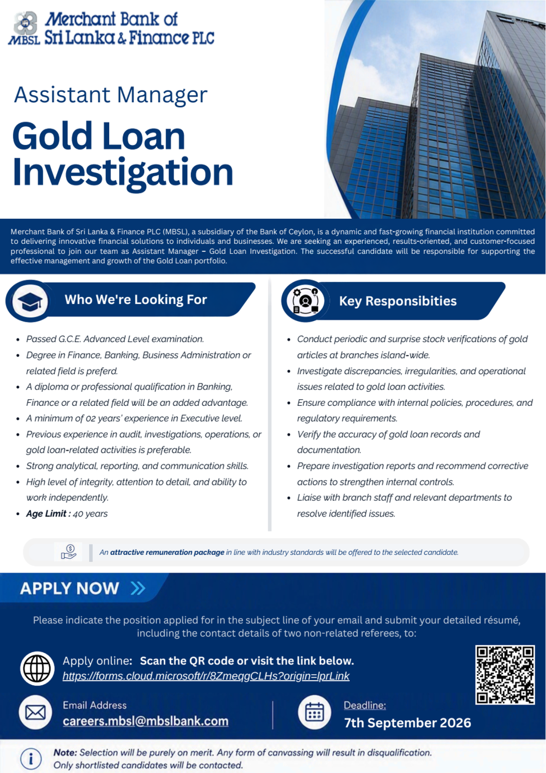 Assistant Manager - Merchant Bank of Sri Lanka & Finance PLC