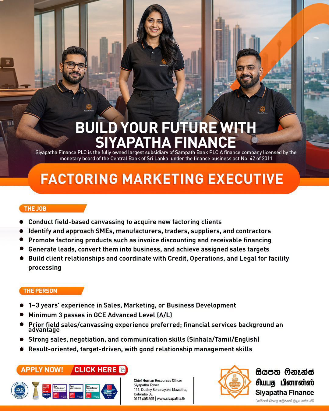 Factoring Marketing Executive - Siyapatha Finance PLC