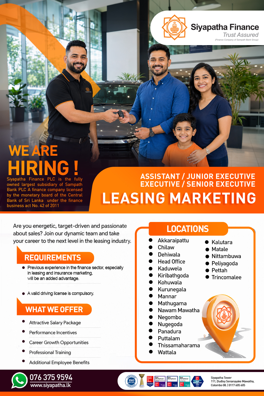 Senior Executive, Executive, Junior Executive - Siyapatha Finance PLC