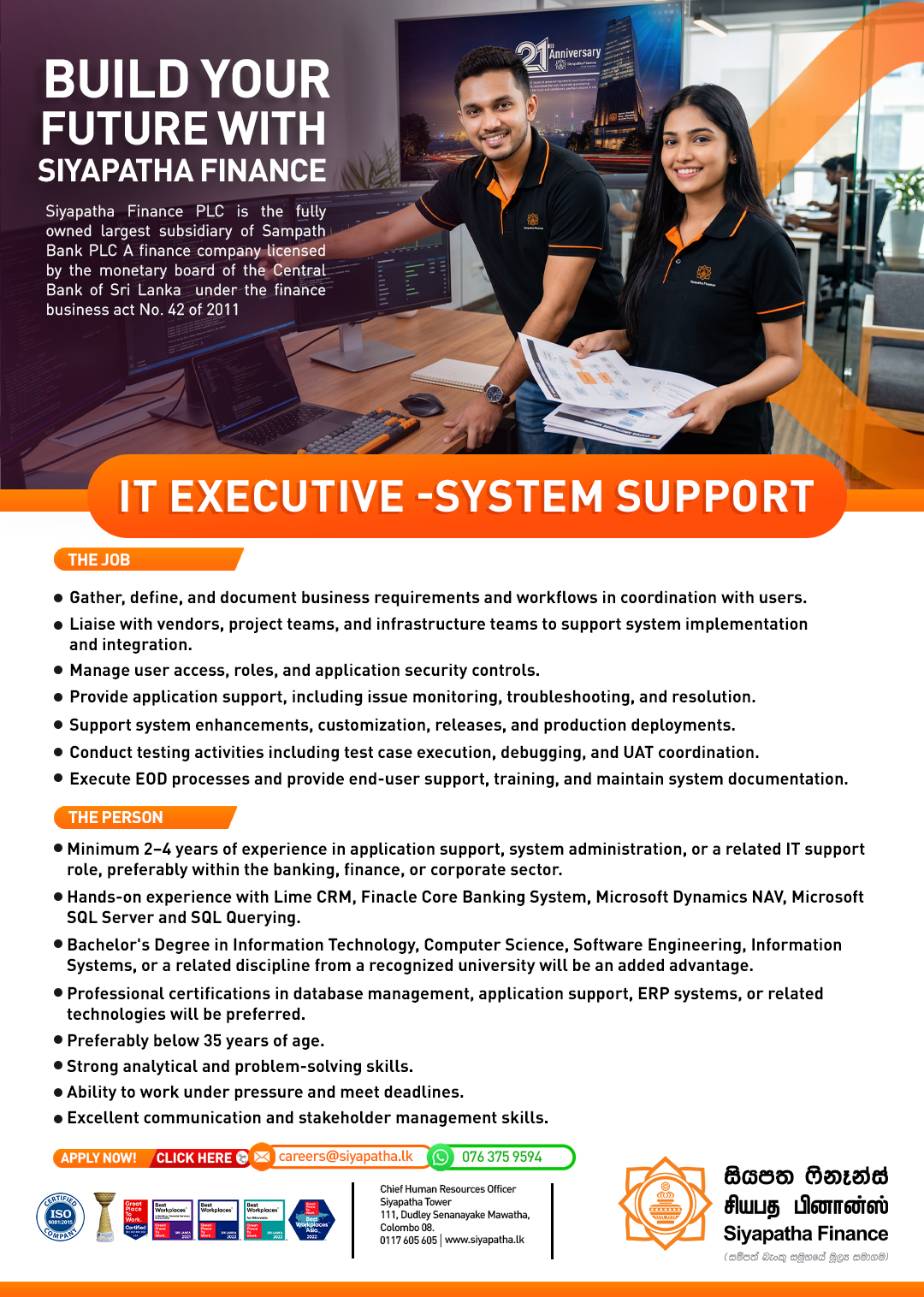 IT Executive - Siyapatha Finance PLC