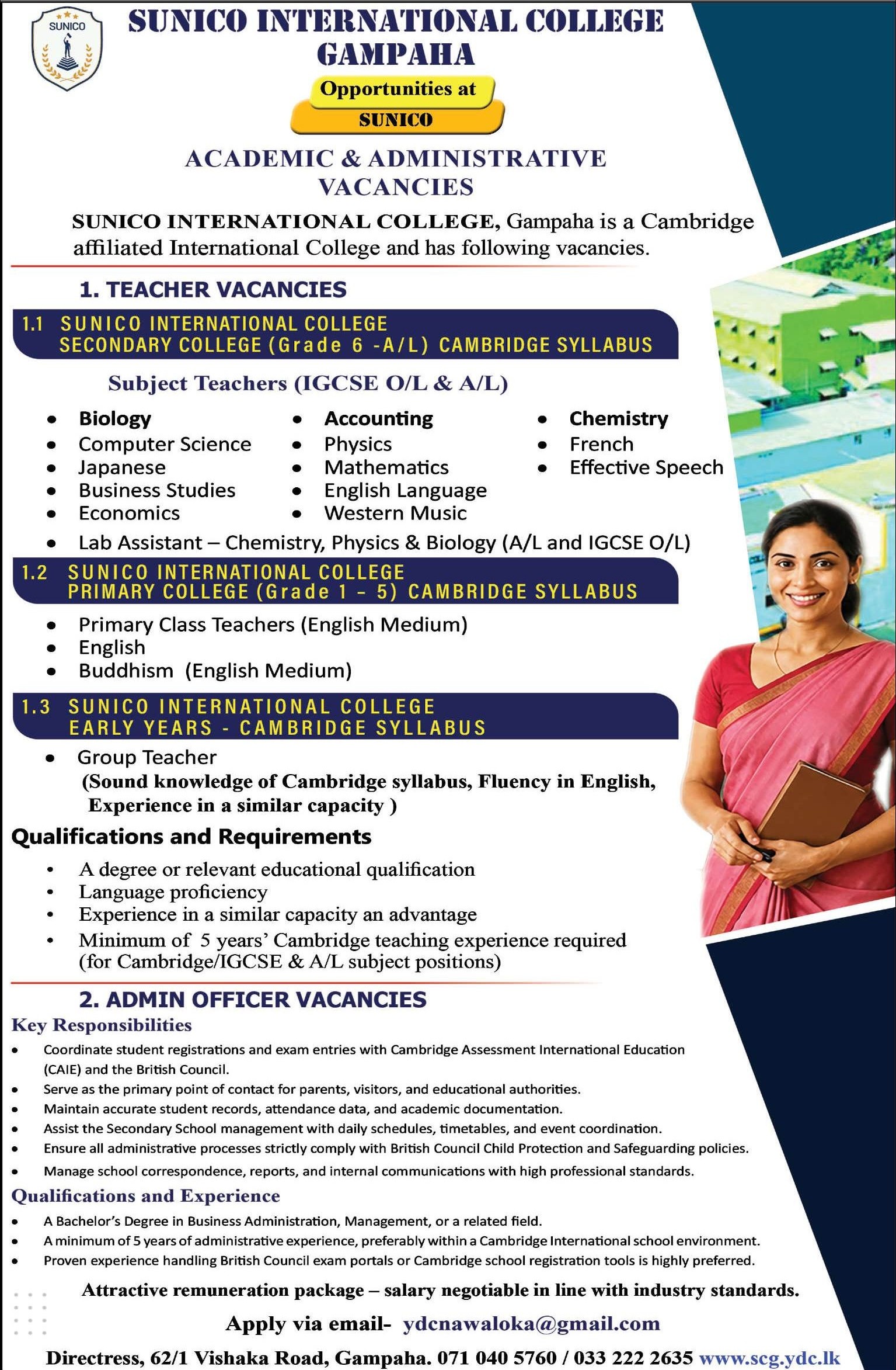 Teacher, Admin Officer - Sunico International College