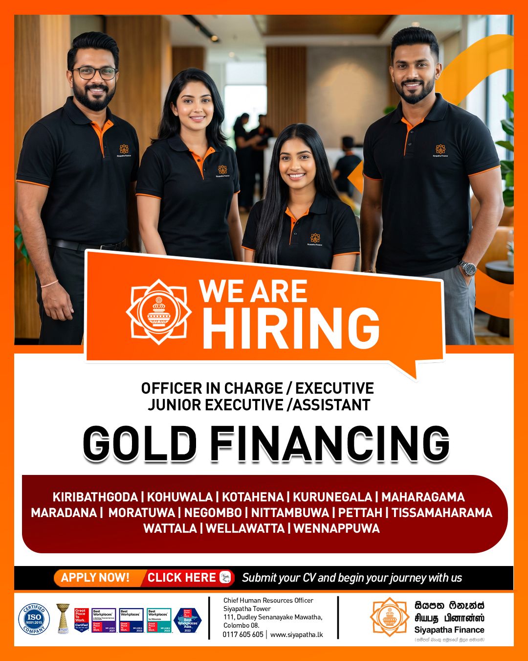 Officer In Charge, Executive, Junior Executive - Siyapatha Finance PLC