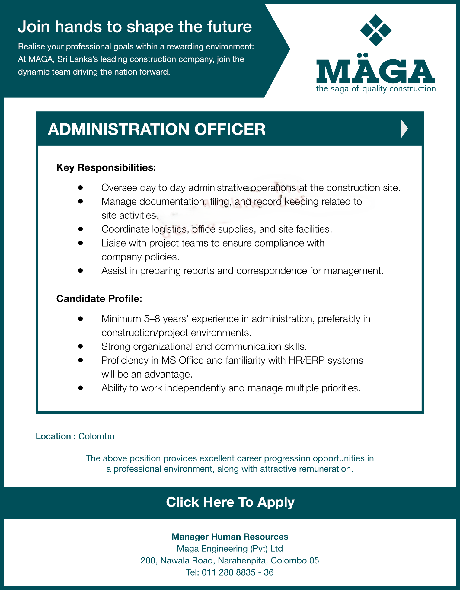 Administration Officer - MAGA Engineering (Pvt) Ltd