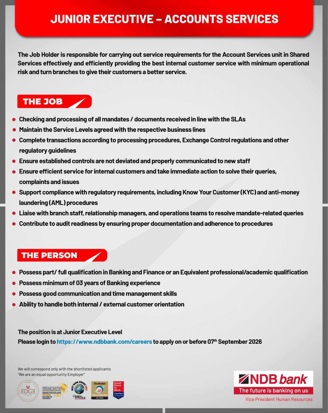 Junior Executive - National Development Bank