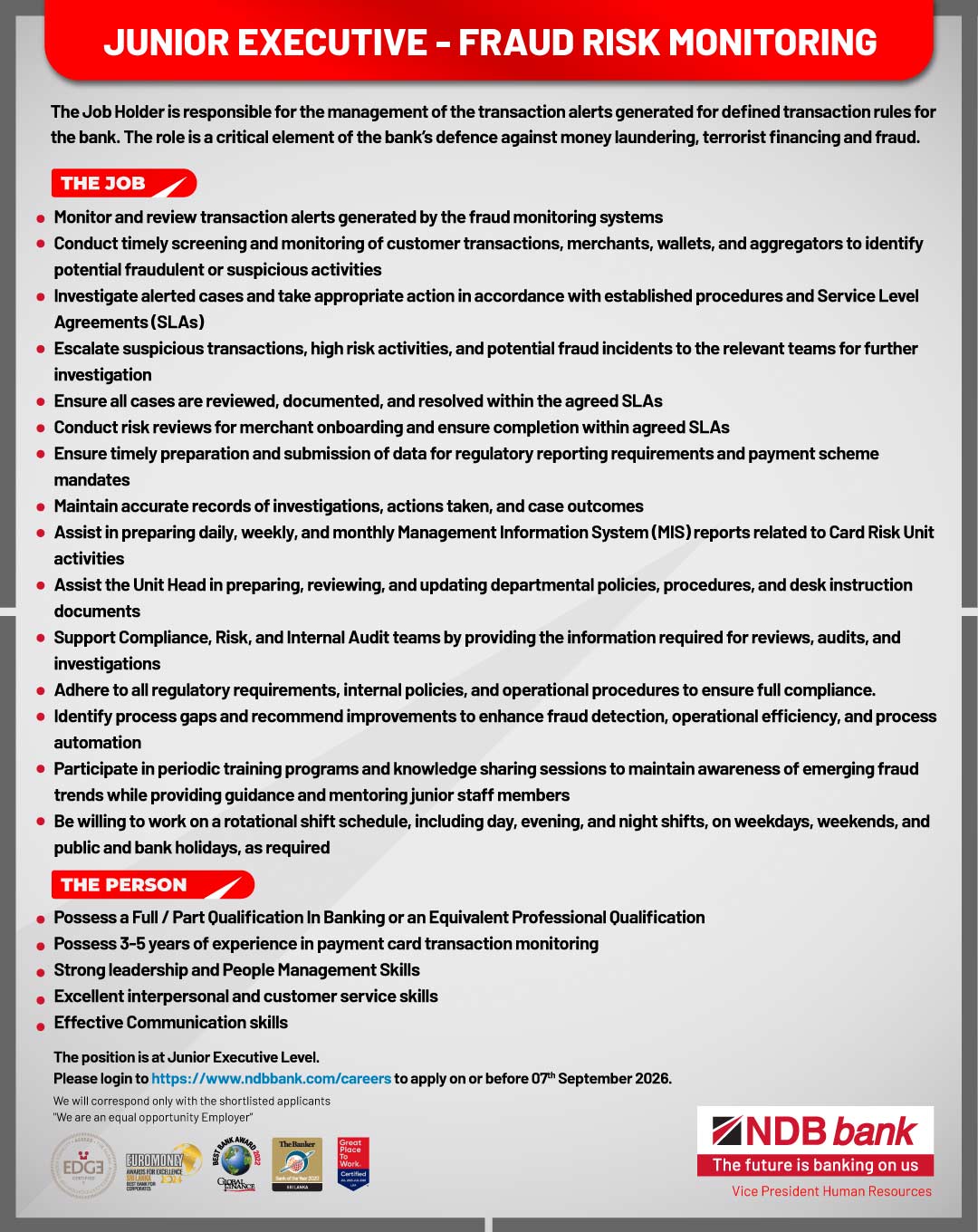 Junior Executive - National Development Bank