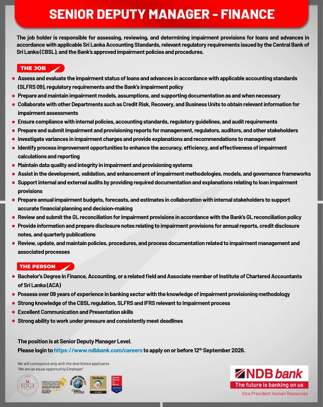Senior Deputy Manager - National Development Bank