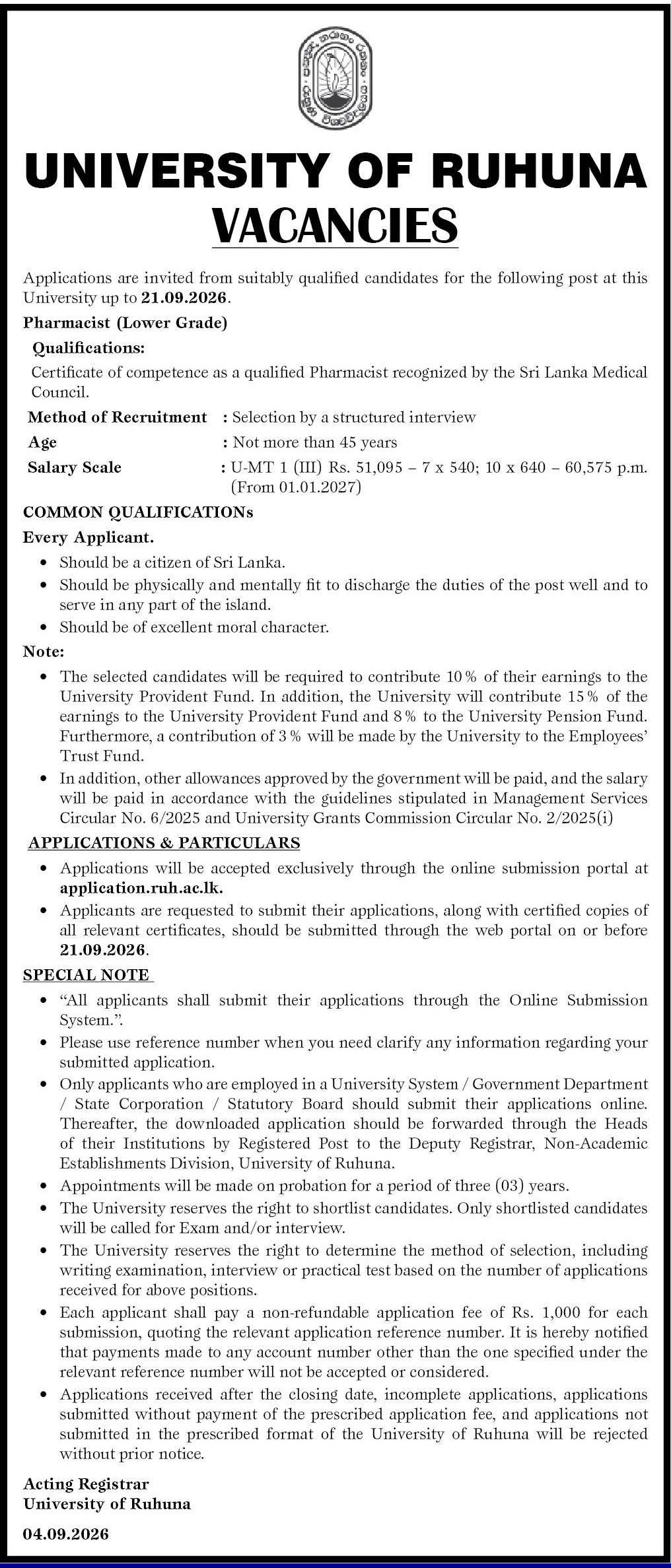 Pharmacist - University of Ruhuna