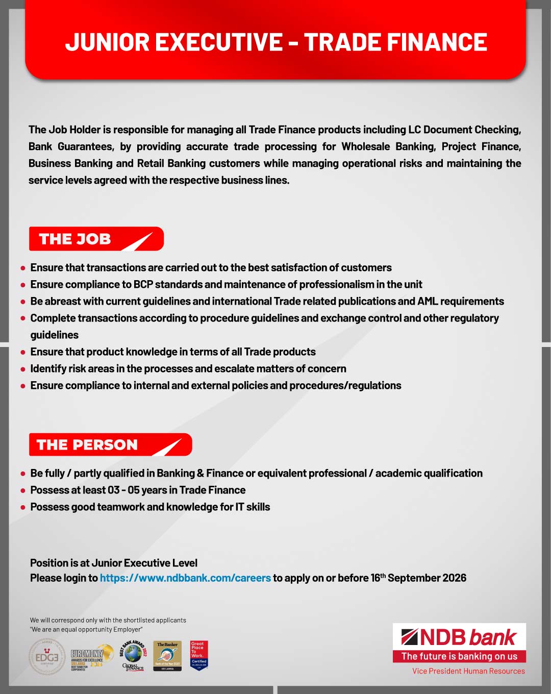 Junior Executive - National Development Bank