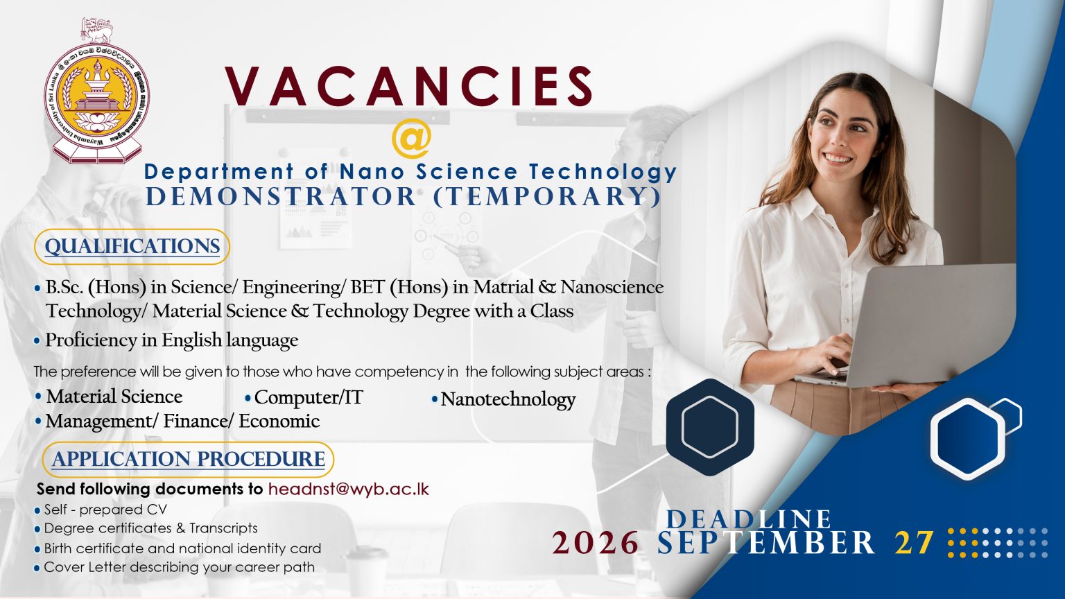 Demonstrator - Wayamba University of Sri Lanka