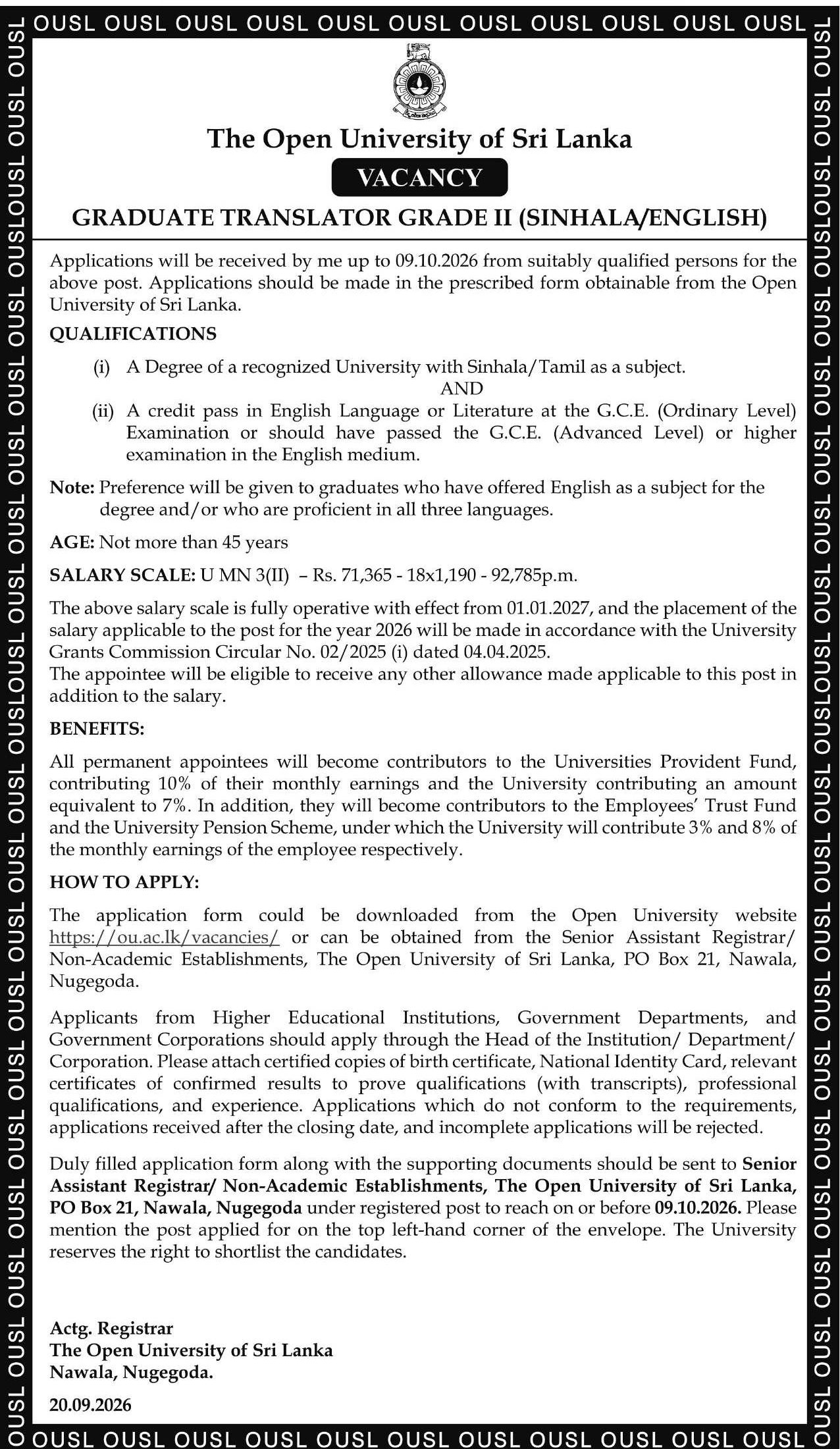 Graduate Translator - Open University of Sri Lanka