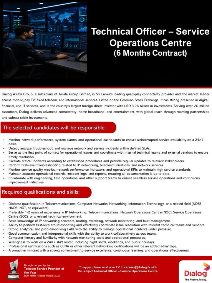 Technical Officer - Dialog Axiata PLC