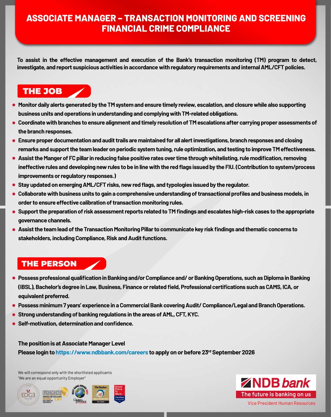 Associate Manager - National Development Bank