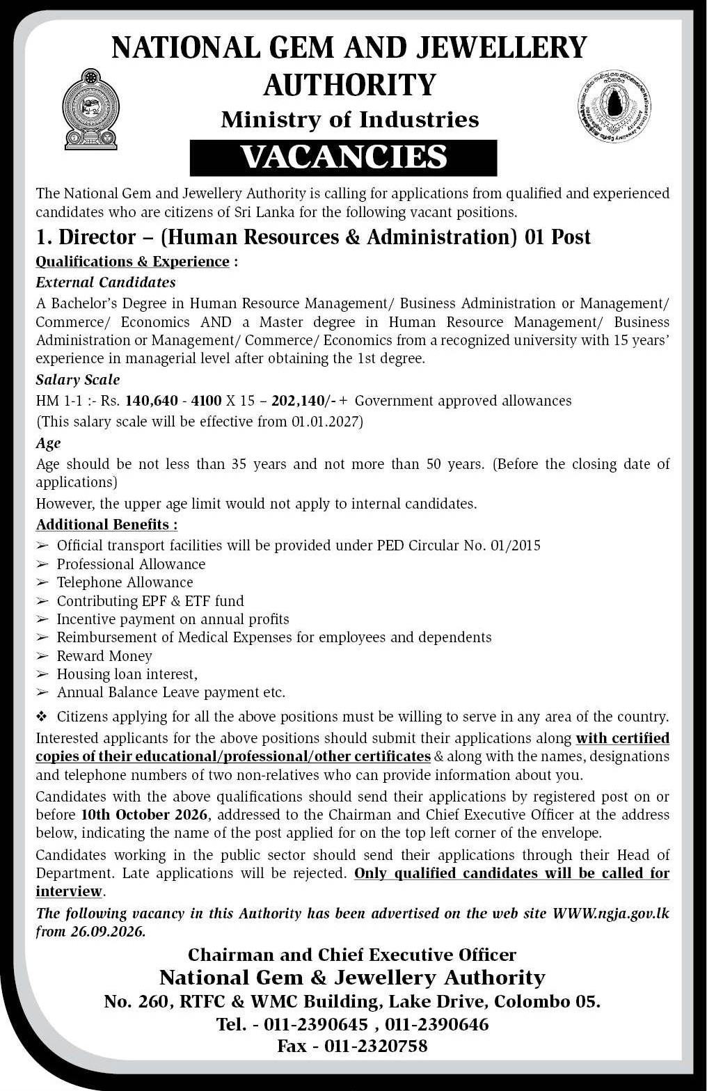 Director - National Gem and Jewellery Authority