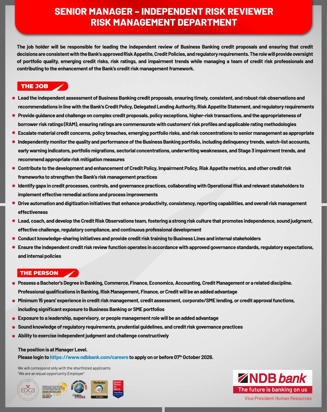 Senior Manager - National Development Bank