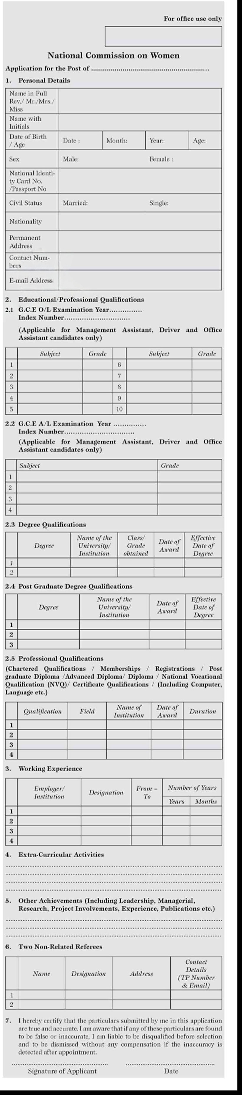 Management Assistant, Internal Auditor, Assistant Director - National Commission on Women