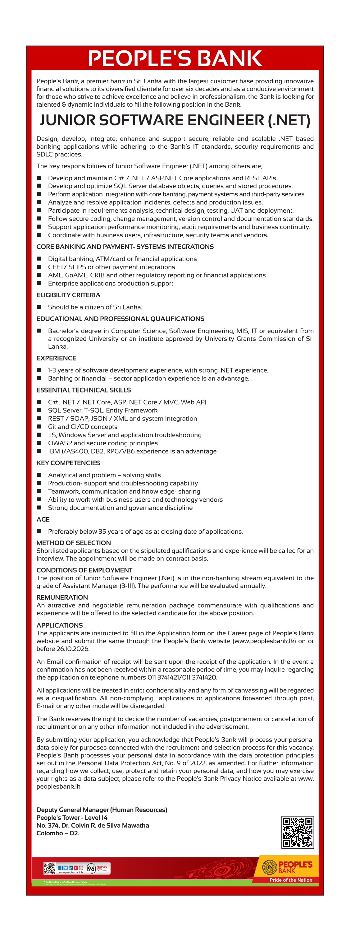 Junior Software Engineer - People's Bank