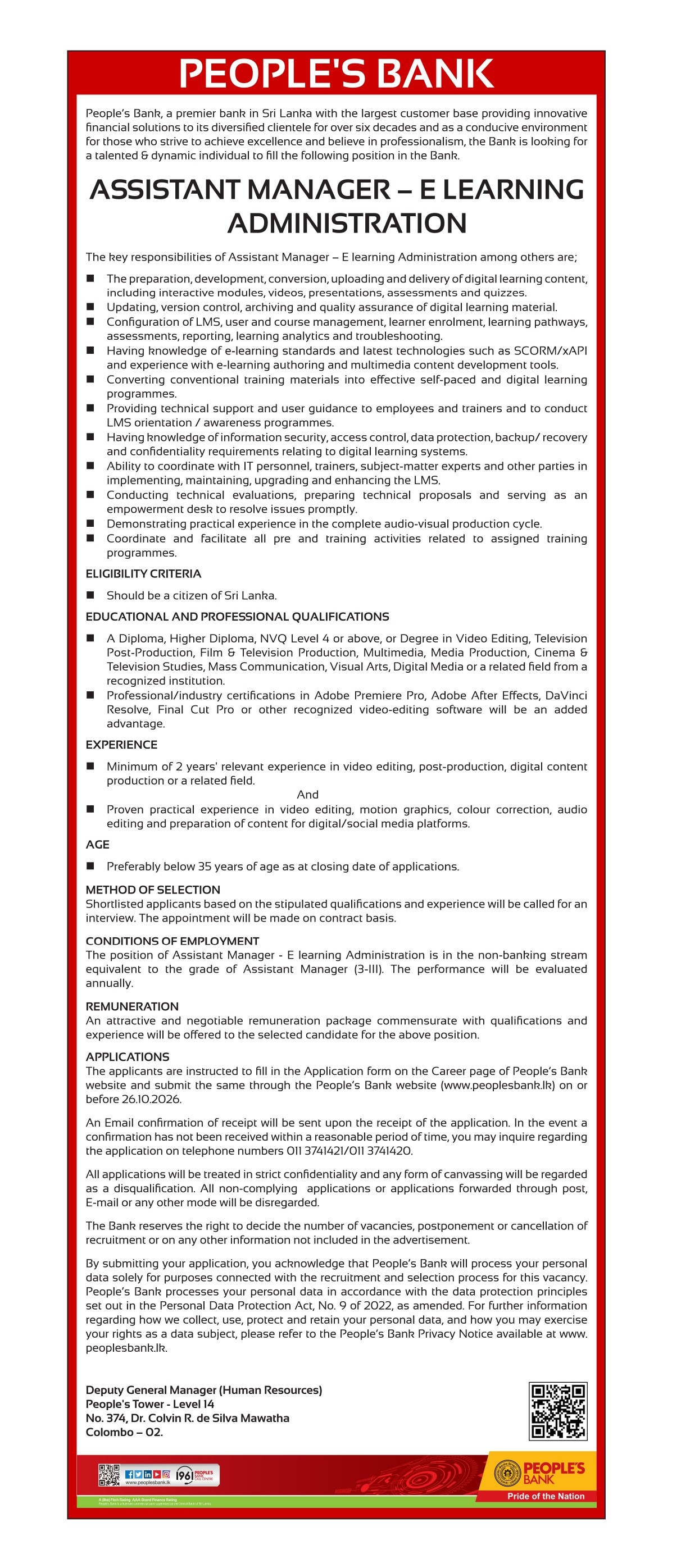 Assistant Manager - People's Bank