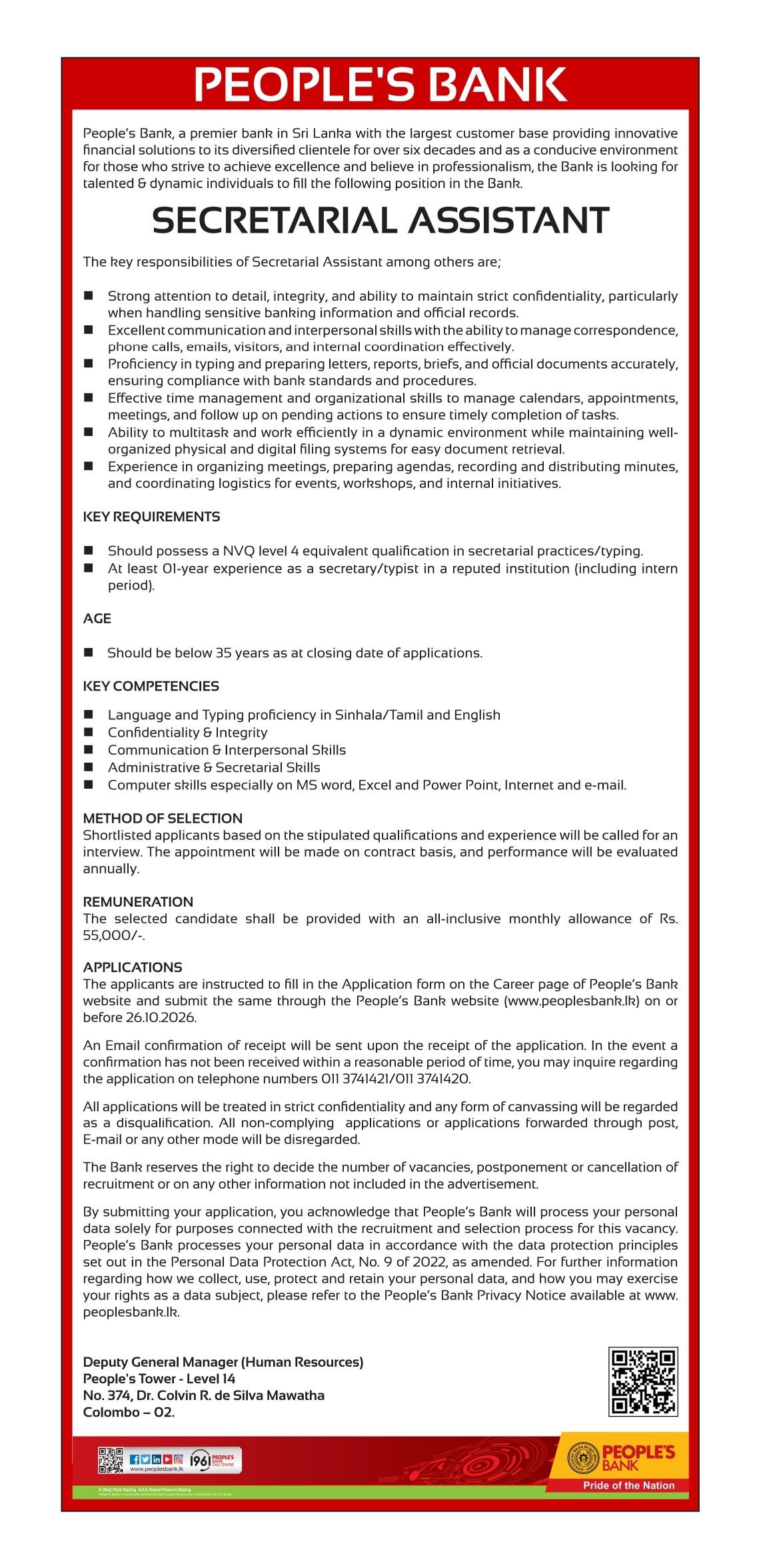 Secretarial Assistant - People's Bank
