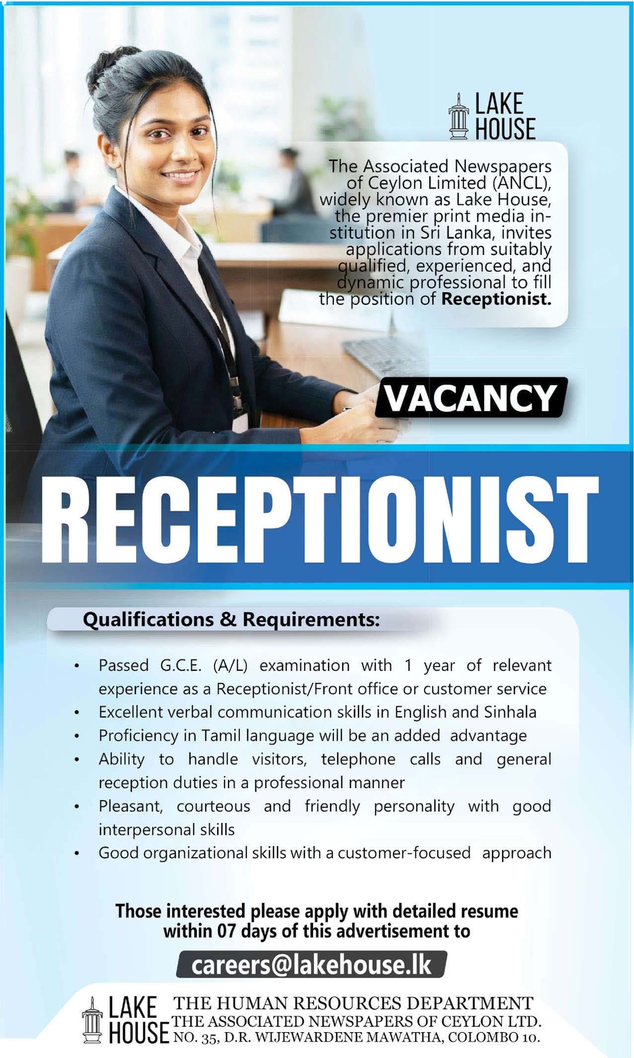 Receptionist - Lake House
