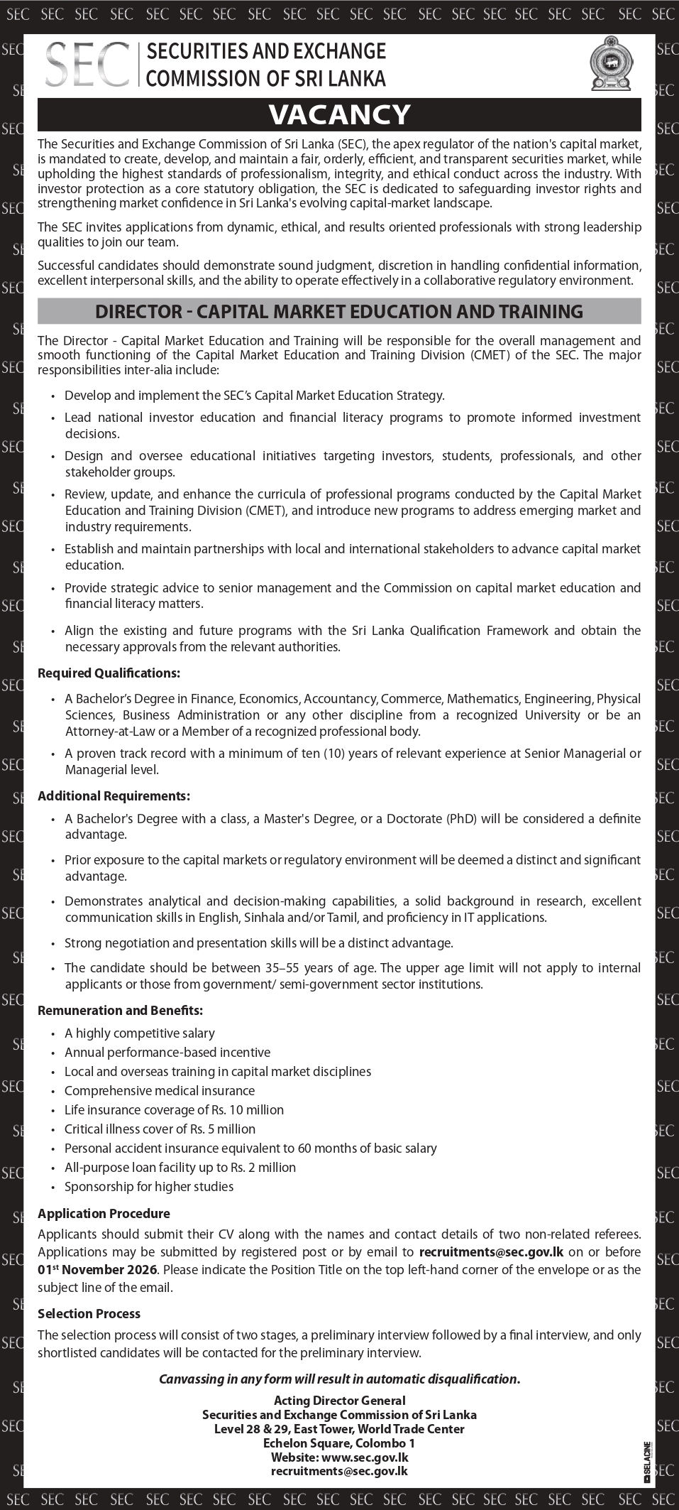 Director - Securities and Exchange Commission of Sri Lanka