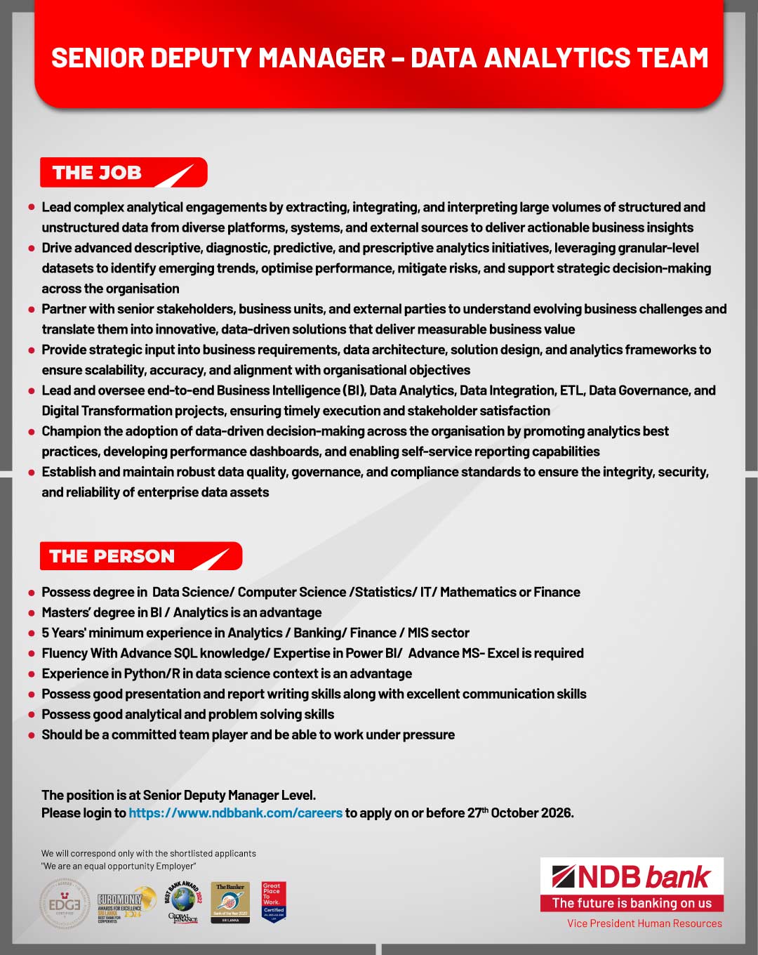 Senior Deputy Manager - National Development Bank